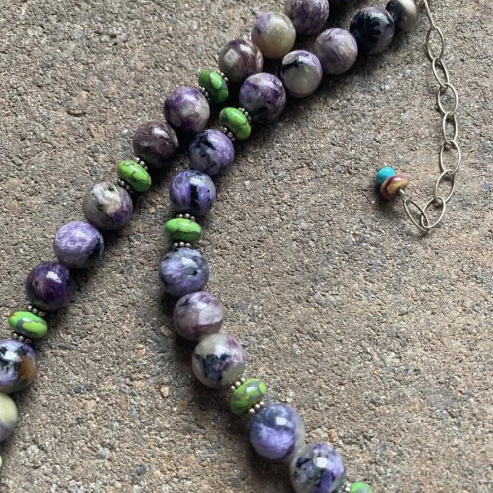 Sterlingsilver Charoite Greenturquoisebeadnecklace - image 7